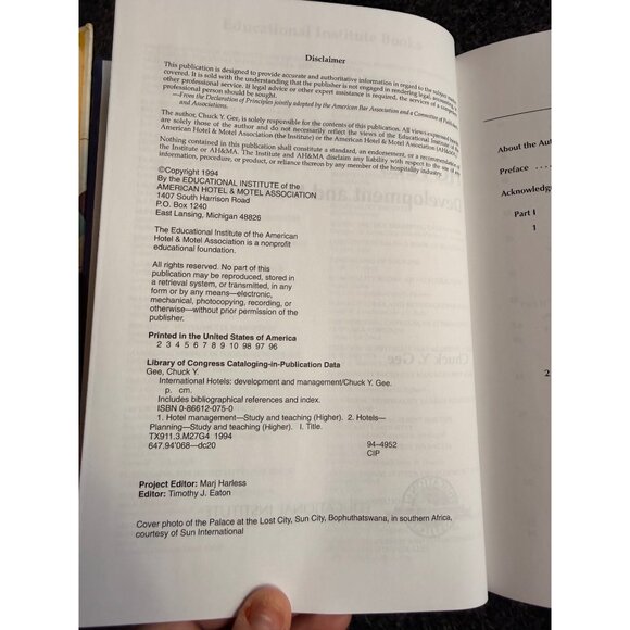 International Hotels Development & Management Hardcover Book By Chuck Y. Gee - Picture 4 of 9